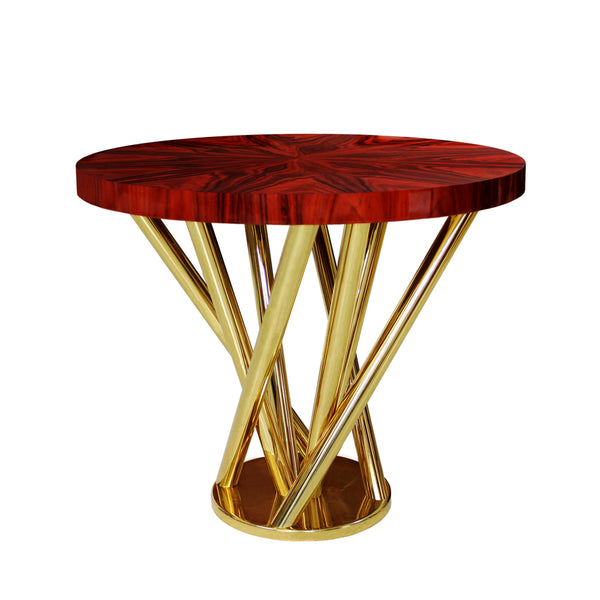 Designer Polished  Macassar Wood and Brass Side Table