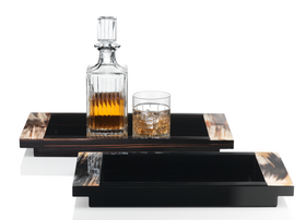 High Gloss-Polish Ivory Lacquer Tray with Polished Horn Edging Detail